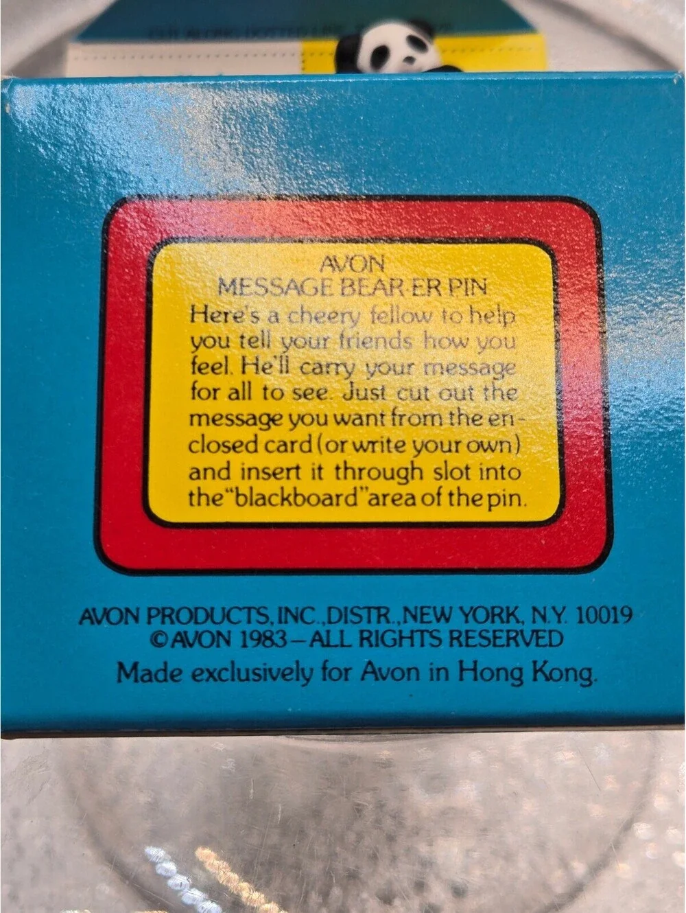 Avon 1983 Message Bear-er Pin with Panda Design in Original Box